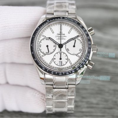 Replica 7750 Omega Chronoscope Complications White Dial Watch Stainless Steel Band 40mm